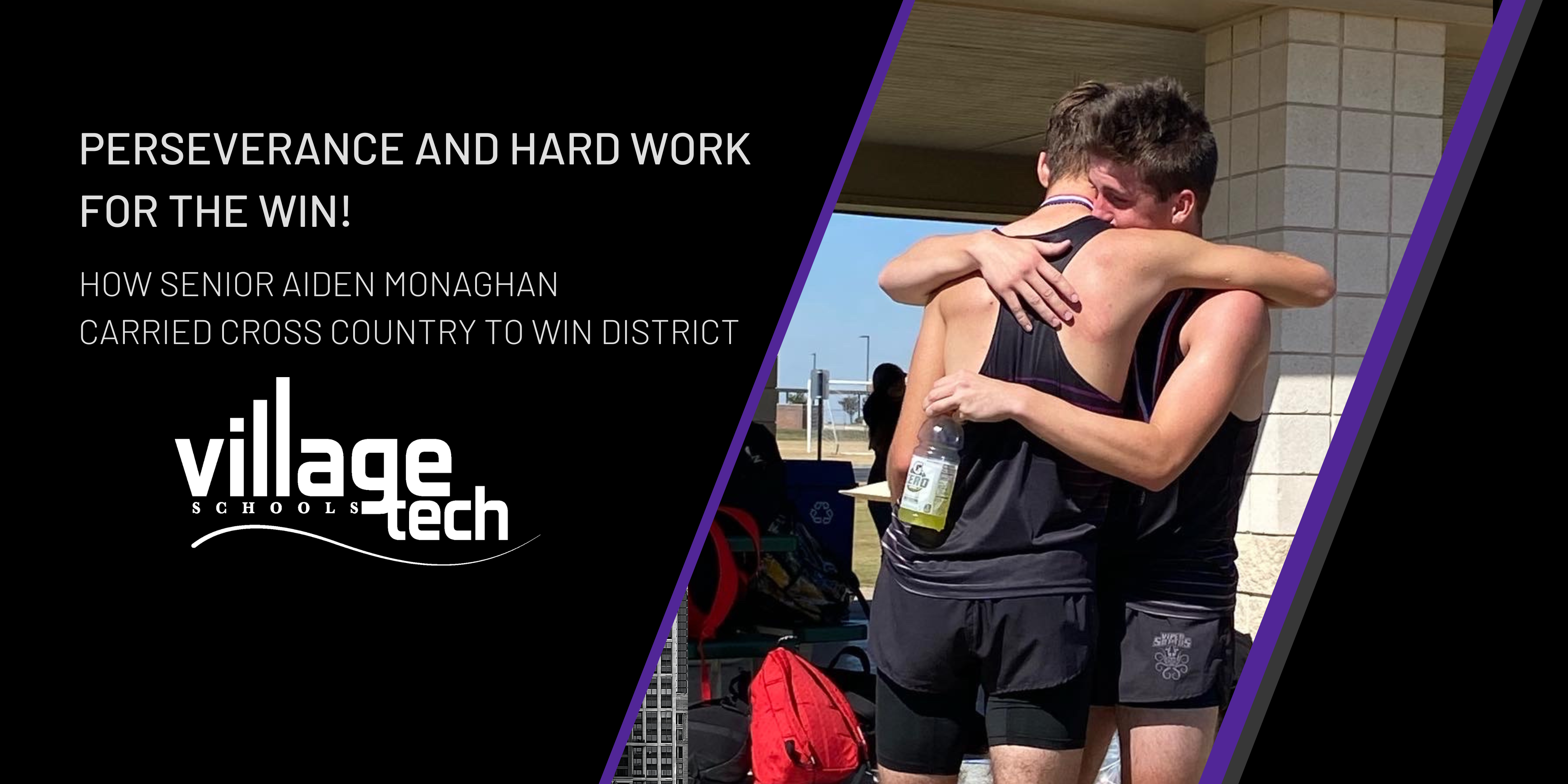 Perseverance and Hard Work for the Win! Senior Aiden Monaghan hugging